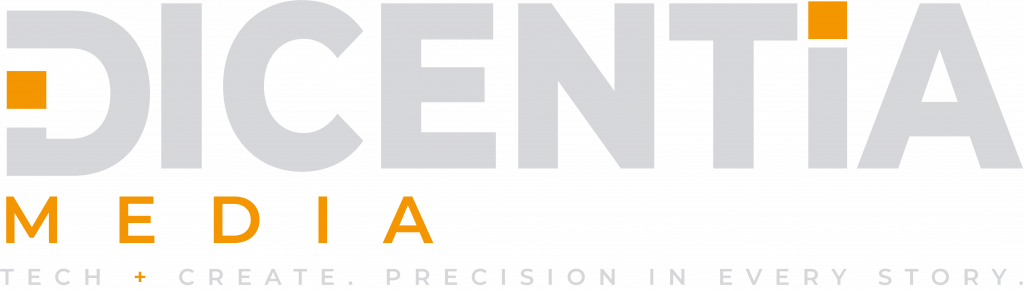 Logo von Dicentia. DICENTIA dabei in Großbuchstaben sowie mit der kleineren Unterschrift MEDIA und noch einer Unterschrift darunter